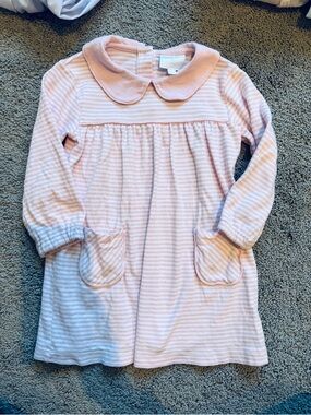 Little English Striped Long-Sleeve Dress with Peter Pan Collar